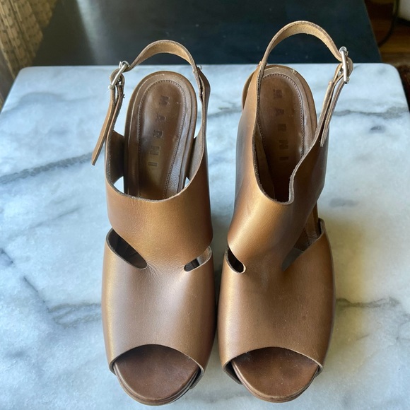 MARNI smooth tan leather wrapped platform heels - Picture 4 of 9